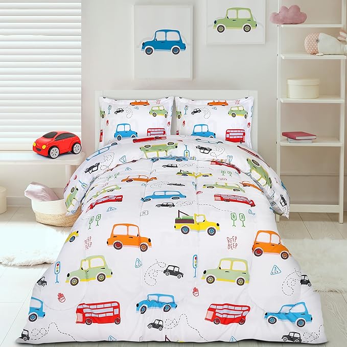 Utopia Bedding All Season Car Comforter Set with 2 Pillow Cases, 3 Piece Soft Brushed Microfiber Kids Bedding Set for Boys/Girls, Machine Washable (Twin, Pack of 6) - LeafyLoom