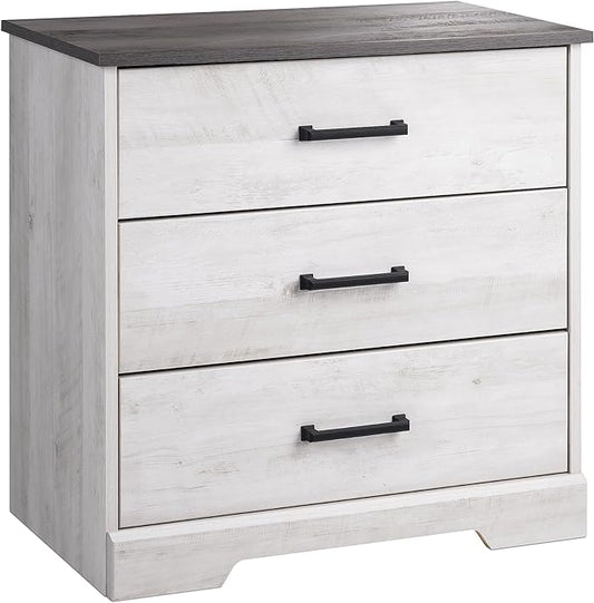 Prepac Rustic Ridge Farmhouse 3-Drawer Nightstand, Washed White, ADNR-1603-1 - LeafyLoom