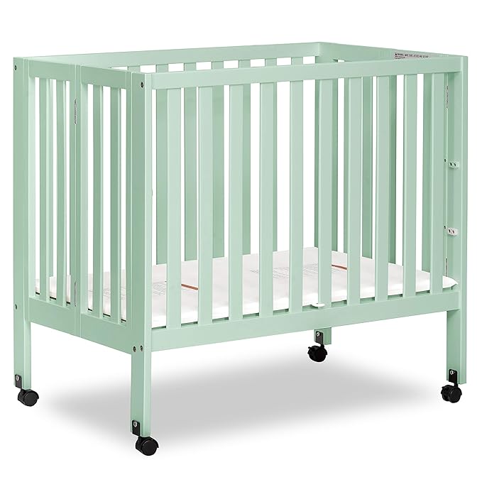 Jett Non-Full Size Folding Convertible Crib, Lightweight Portable Crib, Three Adjustable Mattress Height Settings, Easy to Fold Travel Crib, 1.5” Mattress Pad Included - LeafyLoom