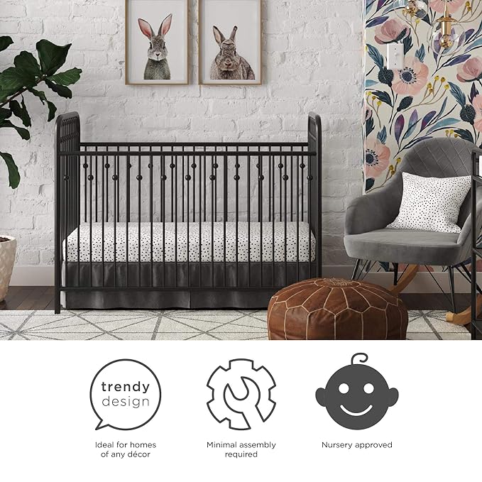 Little Seeds Monarch Hill Ivy Metal Baby Crib, Black - LeafyLoom