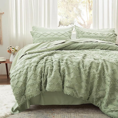 Anluoer Twin Comforter Set 5 Pieces, Sage Green Tufted Bed in a Bag with comforters and sheets, All Season Bedding Sets with 1 Comforter, 1 PillowShams, 1 Pillowcases, 1 Flat Sheet, 1 Fitted Sheet - LeafyLoom