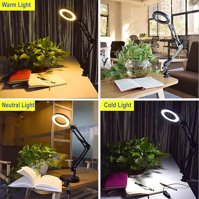 DLLT Dimmable Swing Arm Desk Lamp with Clamp, 68 LED Flexible Architect Work Lamp, 3 Colors 10 Brightness, Adjustable Desk Lamp, Multi-Joint Table Lamp for Study, Office, Computer, Art, Work Lighting - LeafyLoom