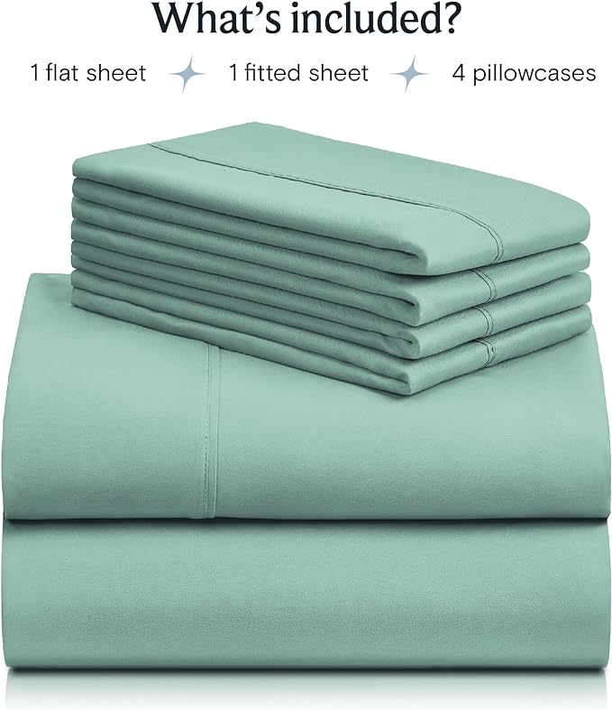 LuxClub 6 PC Full Sheet Set, Breathable Luxury Bed Sheets, Deep Pockets 18" Eco Friendly Wrinkle Free Cooling Bed Sheets Machine Washable Hotel Bedding Silky Soft - Light Teal Full - LeafyLoom