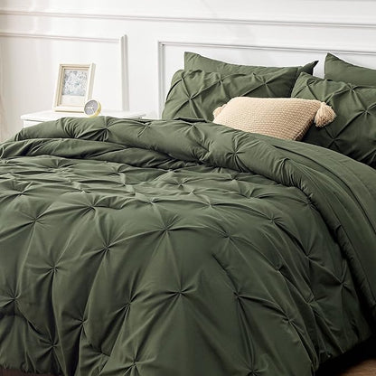 Bedsure Full Size Comforter Sets - Bedding Sets Full 7 Pieces, Bed in a Bag Olive Green Bed Sets with Comforter, Sheets, Pillowcases & Shams - LeafyLoom