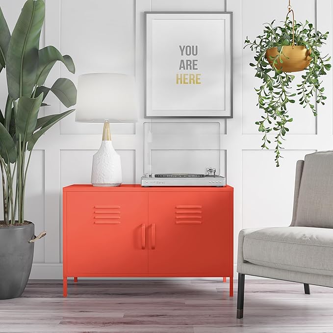 Novogratz Cache 2 Door Metal Locker Accent Storage Cabinet, Orange - LeafyLoom