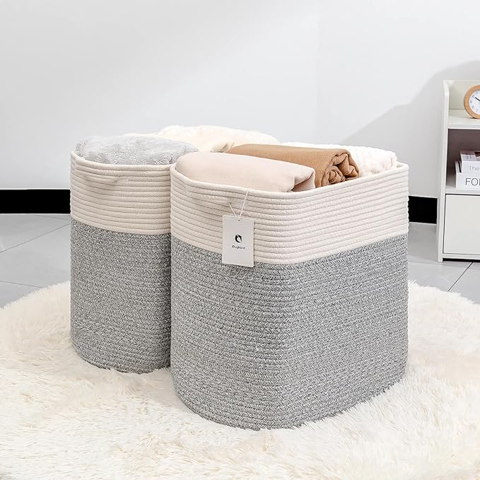 Hamper Toy Storage Collapsible Laundry Bin, Medium Fabric Organizer, 2pack - Silver Gray - LeafyLoom