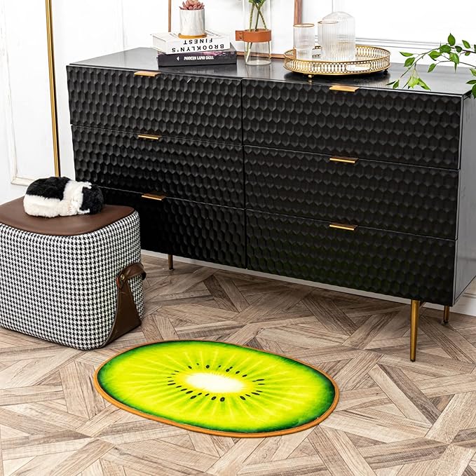 Bath Rugs for Bathroom Non Slip, Kiwi Fruit Shaped Washable Shower Bath Mat Absorbent Door Mat for Bathroom Bedroom Kitchen Soft Floor Area Rug Cute Cartoon Carpet Bathmat Tub Home Decor 18.5x25.6in - LeafyLoom