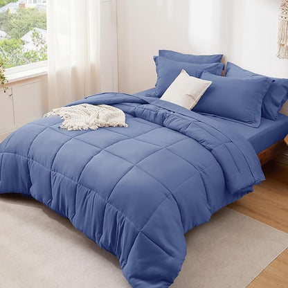 Bedsure Infinity Blue King Size Comforter Set - 7 Pieces Solid King Bed in a Bag, King Bed Set Infinity Blue with Comforters, Sheets, Pillowcases & Shams - LeafyLoom