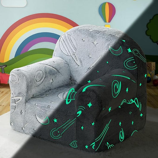 Toddler Chair Kids Plush Chair Sherpa Kids Chairs, Toddler Couch Bean Bag Chairs for Kids Gaming Chair for Kids Glow in The Dark,Starry Sky Grey - LeafyLoom