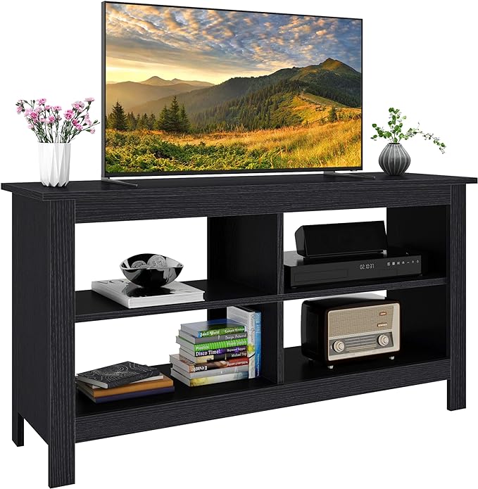 Panana Black TV Stand for 50 inch TV, Storage Shelves, Entertainment Center, Media Console, Living Room, Bedroom - LeafyLoom