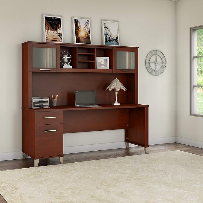 Bush Furniture Somerset 72W Office Desk with Drawers and Hutch in Hansen Cherry - LeafyLoom