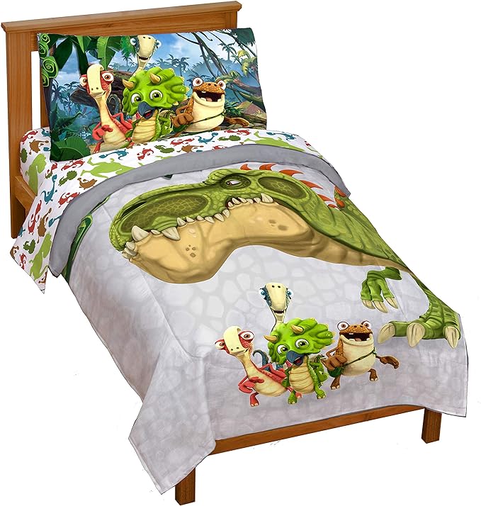 Jay Franco Gigantosaurus 4 Piece Toddler Bed Set – Bed Set includes Toddler Size Comforter & Sheet Set - Bedding Features Dinosaur Rocky, Bill, Tiny, & Mazu (Official Gigantosaurus Product) - LeafyLoom