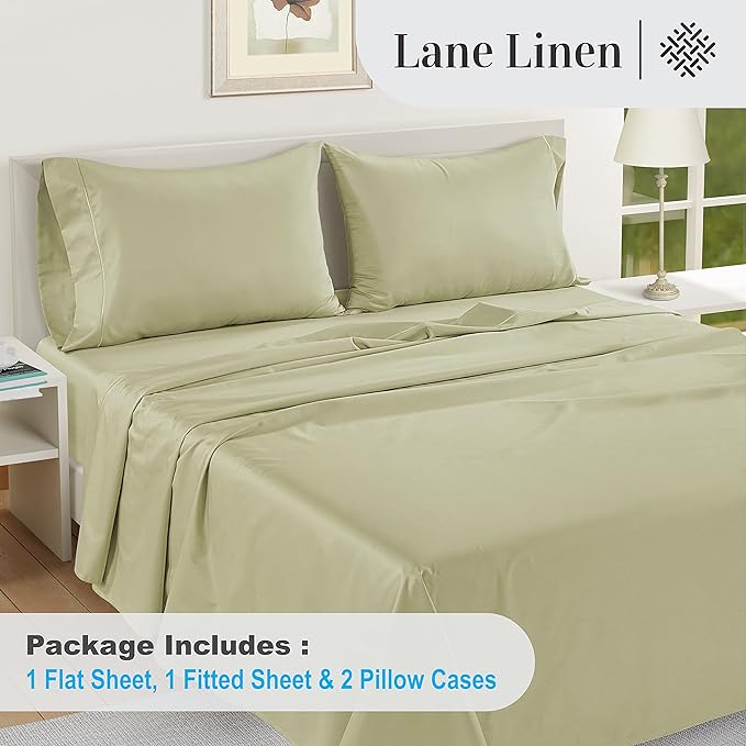 LANE LINEN 100% Egyptian Cotton Bed Sheets - 1000 Thread Count 4-Piece Calking Set Long Staple Bedding Sateen Weave Luxury Hotel Fits Upto 17" Mattress Sea Foam - LeafyLoom