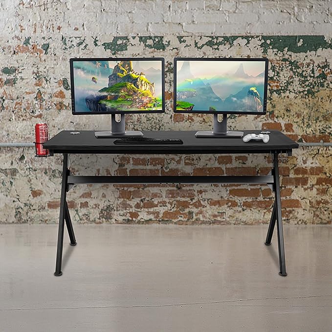 Flash Furniture Duncan 55" x 24" Extra Large Gaming Desk with Headphone Hook and Cup Holder - Free Mouse Pad - LeafyLoom