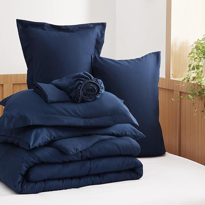 Bedsure Navy Twin XL Comforter Set - 5 Pieces Solid Twin XL Bed in a Bag for College, Twin XL Bed Set with Comforters, Sheets, Pillowcase & Sham, Extra Long Twin Comforter Set - LeafyLoom