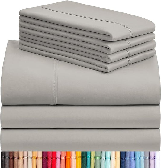 LuxClub 7 PC Split King Sheet Set, Breathable Luxury Bed Sheets, Deep Pockets 18" Eco Friendly Wrinkle Free Cooling Sheets Machine Washable Hotel Bedding Silky Soft - Light Taupe Split King - LeafyLoom