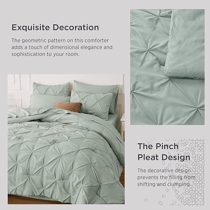 Bedsure Green Comforter Set Queen - Bed in a Bag Queen 7 Pieces, Pintuck Beddding Sets Green Bed Set, Spring Bedding with Comforter, Sheets, Pillowcases & Shams - LeafyLoom