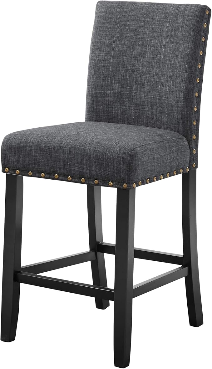 New Classic Furniture Crispin Counter Dining Chair (Set of Four), 100% Polyester Granite Gray Fabric with Espresso Legs - LeafyLoom