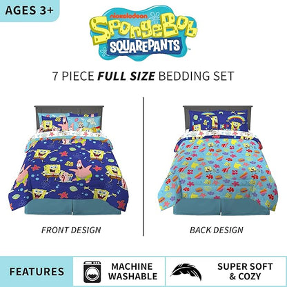 Franco Kids Bedding Super Soft Comforter and Sheet Set with Sham, 7 Piece Full Size, Spongebob Squarepants - LeafyLoom