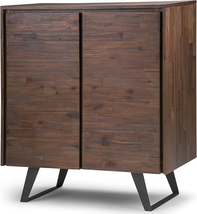 SIMPLIHOME Lowry SOLID ACACIA WOOD and Metal 39 Inch Wide Modern Industrial Medium Storage Cabinet in Distressed Charcoal Brown, For the Living Room, Entryway and Family Room - LeafyLoom