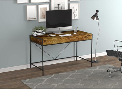 Safdie & Co. Computer Desk 49inch for Home Office and Small Spaces with 2 Drawers Brown Reclaimed Wood with Black Metal. Ideal for Writing, Gaming, Study, Work from Home. - LeafyLoom