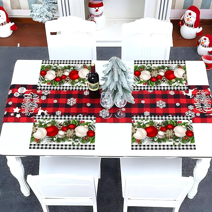 Nepnuser Black and White Gingham Christmas Placemats Set of 4 Buffalo Check Plaid Xmas Place Mats for Home Kitchen Dining Table Decoration Nepnuser