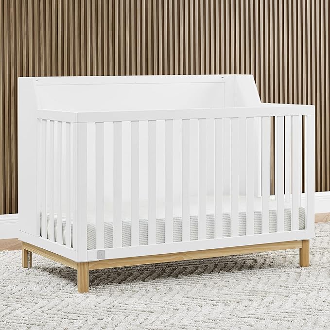 Delta Children babyGap Oxford 6-in-1 Convertible Crib + Brannan Bear Bookcase with Bins + Brannan Bear Wall Shelf with 4 Hooks, Bianca White/Natural (Bundle) - LeafyLoom