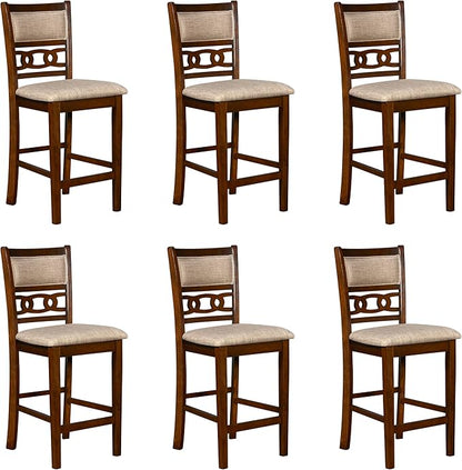 New Classic Furniture Gia Counter Dining Chair (Set of Six), Light Brown Fabric Upholstered Seat & Back Rest, Cherry Brown - LeafyLoom