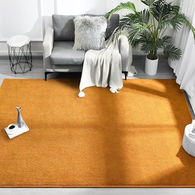 Area Rugs for Bedroom Living Room, 4x6 Orange Super Soft Comfy Thickened Memory-Foam Indoor Carpets, Modern Aesthetic Minimalist Carpet for Boys Girls Adults Apartment Nursery Home Décor - LeafyLoom