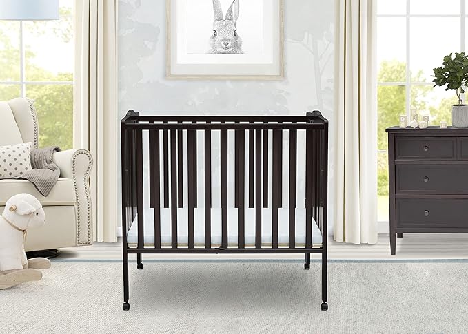 Delta Children Folding Portable Mini Baby Crib with 1.5-inch Mattress, Dark Chocolate - LeafyLoom