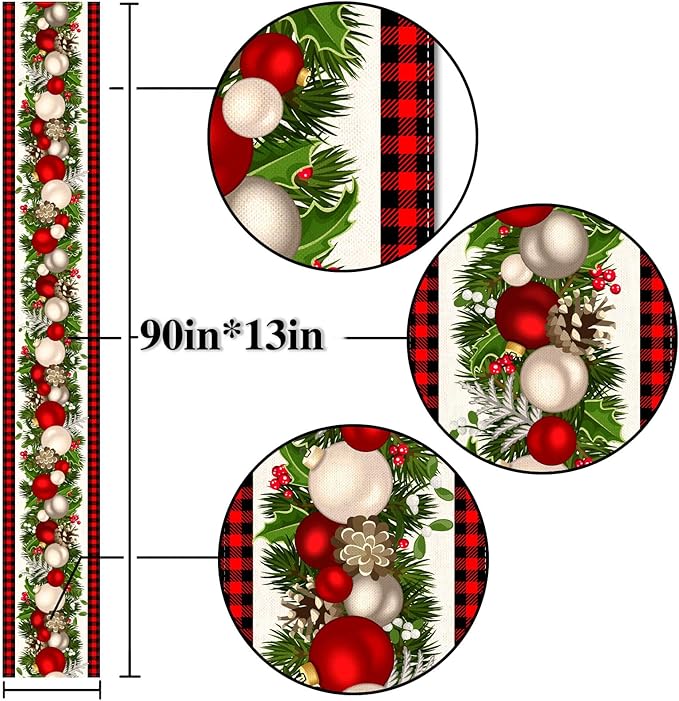 Nepnuser Black and Red Buffalo Check Plaid Christmas Table Runner 90 Inches Long Seasonal Winter Xmas Party Decoration Holiday Home Kitchen Dining Room Decor Nepnuser