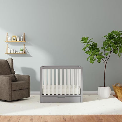 Carter's by DaVinci Colby 4-in-1 Convertible Mini Crib with Trundle Drawer in Grey and White, Greenguard Gold Certified, Undercrib Storage - LeafyLoom