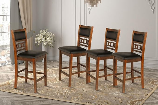 New Classic Furniture Gia Counter Dining Chair (Set of Four), Black PU Upholstered Seat & Back Rest, Brown - LeafyLoom