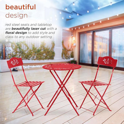 Alpine Corporation Indoor/Outdoor 3-Piece Bistro Set Folding Table and Chairs Patio Seating, Red - LeafyLoom