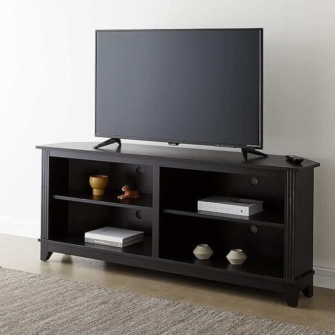 ROCKPOINT 58inch Corner TV Stand,Home Living Room Storage Console, Entertainment Center, TV Console Table,Black - LeafyLoom