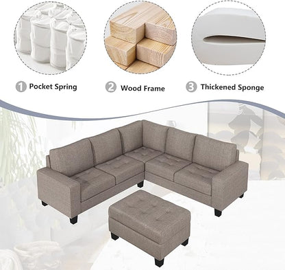 Ottoman&Cup Living Room Furniture Sets,Sectional Corner Sofa L-shape Couch Saving with Storage Ottoman & Cup Holders Design for Large Space Dorm Apartment, Brown F - LeafyLoom