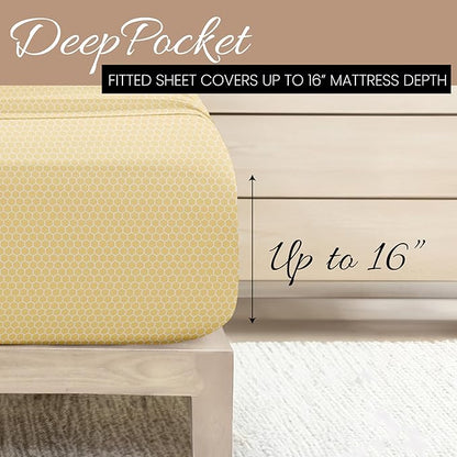 Linen Market 4 Piece California King Bedding Sheet Set (Yellow Geometric) - Sleep Better Than Ever with These Ultra-Soft & Cooling Bed Sheets for Your Cal King Size Bed - Deep Pocket Fits 16" Mattress - LeafyLoom