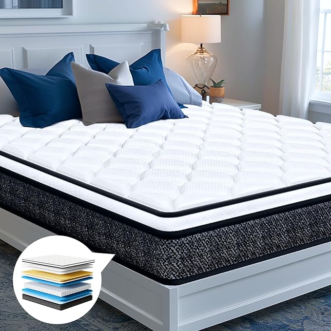 EvaStar King Size Mattress, 12 Inch Hybrid Medium Firm, Individual Pocket Springs, CertiPUR-US Certified Memory Foam, Mattress in a Box for Pressure Relief & Cool Sleep 76"x80"x12" - LeafyLoom