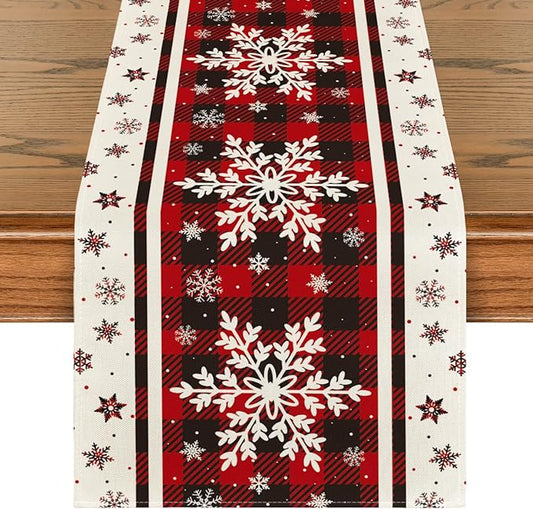 Artoid Mode Buffalo Plaid Snowflakes Christmas Table Runner, Seasonal Winter Kitchen Dining Table Decoration for Home Party Decor 13x60 Inch ArtoidMode