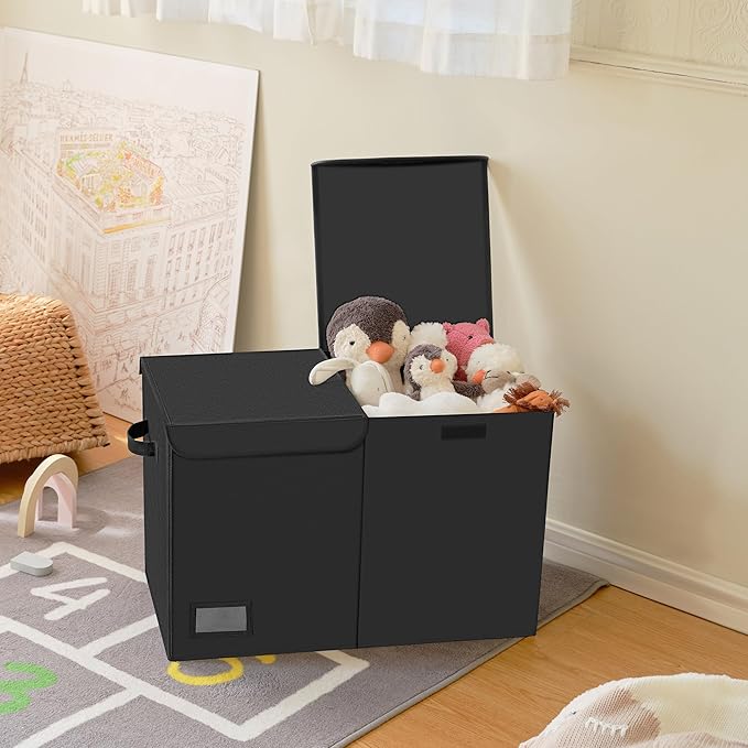 GRANNY SAYS Toy Chest with Lids, Foldable Toy Storage Organizer with Handles, Stuffed Animal Storage for Nursery Room Playroom, Living Room, Large Toy Box for Boys and Girls, Black - LeafyLoom