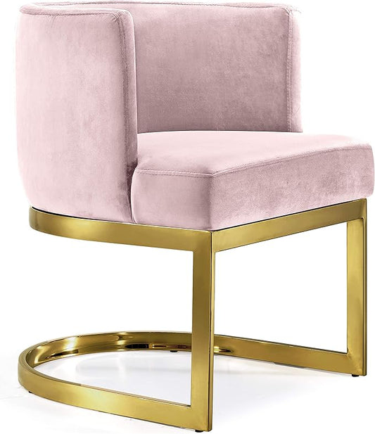 Meridian Furniture Gianna Collection Modern | Contemporary Velvet Upholstered Dining Chair with Polished Gold Metal Frame, 24" W x 22" D x 29.5" H, Pink - LeafyLoom