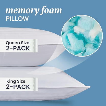 Beckham Hotel Collection King Size Memory Foam (Adjustable Fill) Bed Pillows Set of 2 - Cooling Shredded Foam Pillow for Back, Stomach or Side Sleepers - LeafyLoom