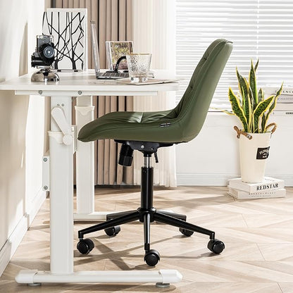 Kidol & Shellder Armless Office Chair Desk Chair Comfy Makeup Vanity Chair with Back Ergonomic Swivel Chair Home Office Desk Chairs with Wheels Computer Chair Bedroom Accent Chair(Olive Green) - LeafyLoom