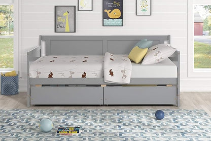 Twin Daybed with 2 Storage Drawers,Pinewood Twin Size Daybed Frame with Solid Guardrail,Dual-Use Sofa Daybed for Boys/Girls/Teens Bedroom, Easy to Assemble, No Box Spring Needed,Grey - LeafyLoom