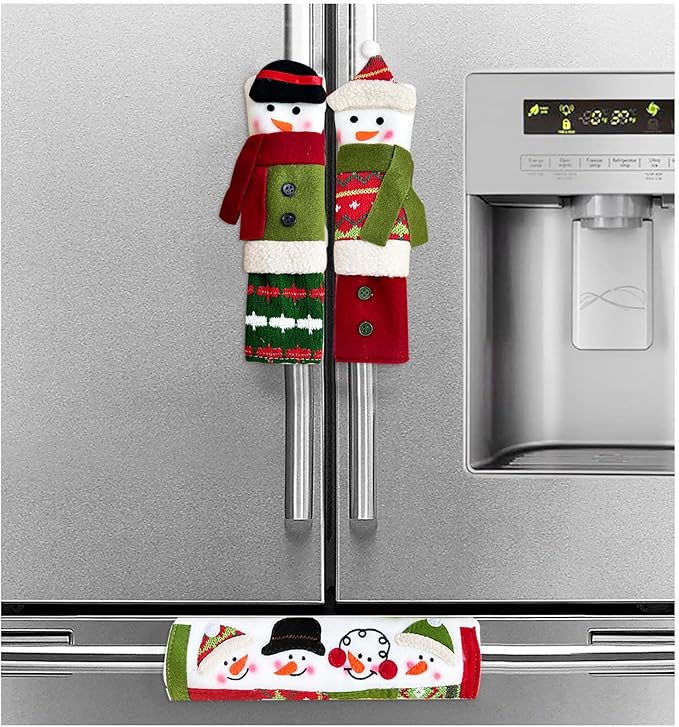 3 Piece Set Christmas Snowman Refrigerator Door Handle Covers Appliance Handle Covers Christmas Decorations Fits Standard Size Kitchen Refrigerator Microwave Oven Or Dishwasher PTFNY