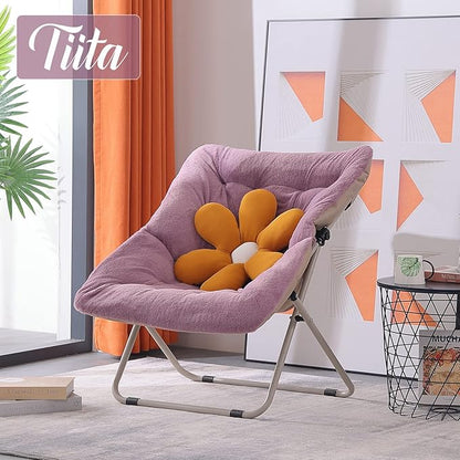 Tiita Comfy Saucer Chair, Soft Faux Fur Oversized Folding Accent Chair, Lounge Lazy Chair for Kids Teens Adults, Metal Frame Moon Chair for Bedroom, Living Room, Dorm Rooms - LeafyLoom