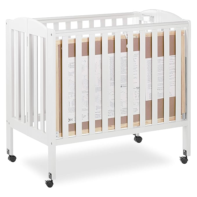 3 in 1 Portable Folding Stationary Side Crib in White, Greenguard Gold Certified, Safety Wheel with Locking Casters, Convertible, 3 Mattress Heights - LeafyLoom