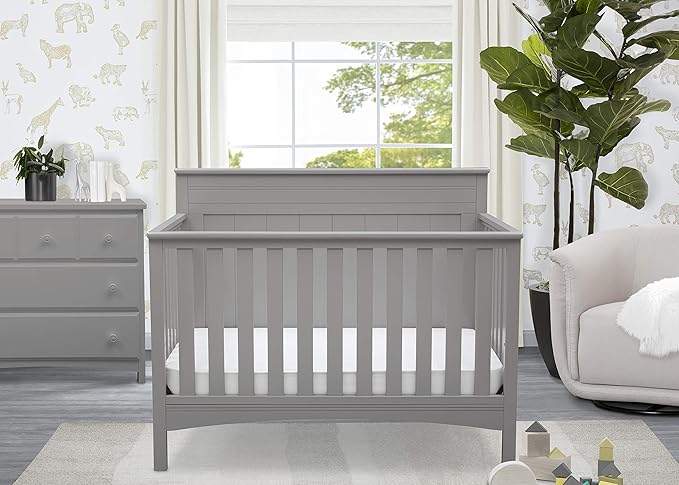 Delta Children Fancy 4-in-1 Convertible Baby Crib - Greenguard Gold Certified, Grey - LeafyLoom