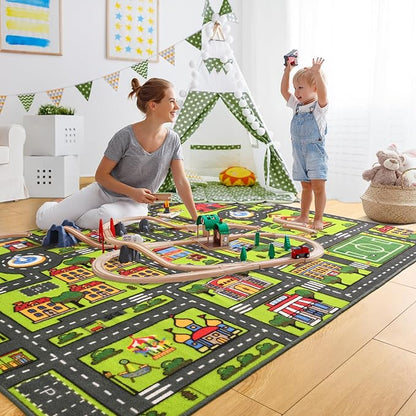 Zareas 4x6 FT Kids Area Rug Playmat Car Rug for Playroom, Children's Educational City Traffic Road Map Fun Carpet, Kids Baby Play Room Rug, City Pretend Play for Ages 3-12 Years Old, 48''x72'' - LeafyLoom