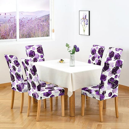 Gibelle Dining Room Chair Covers Set of 6, Soft Stretch Kitchen Chair Covers Slipcover Protector, Removable Washable Geometric Parson Chair Covers 6 Pack, Purple Gibelle